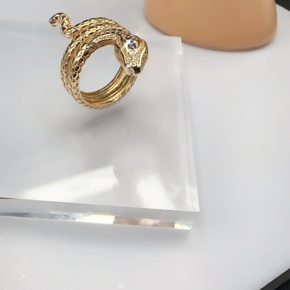 Gold Snake Ring With Blue & Clear Stones Serpent Design size 7 - Picture 7 of 8